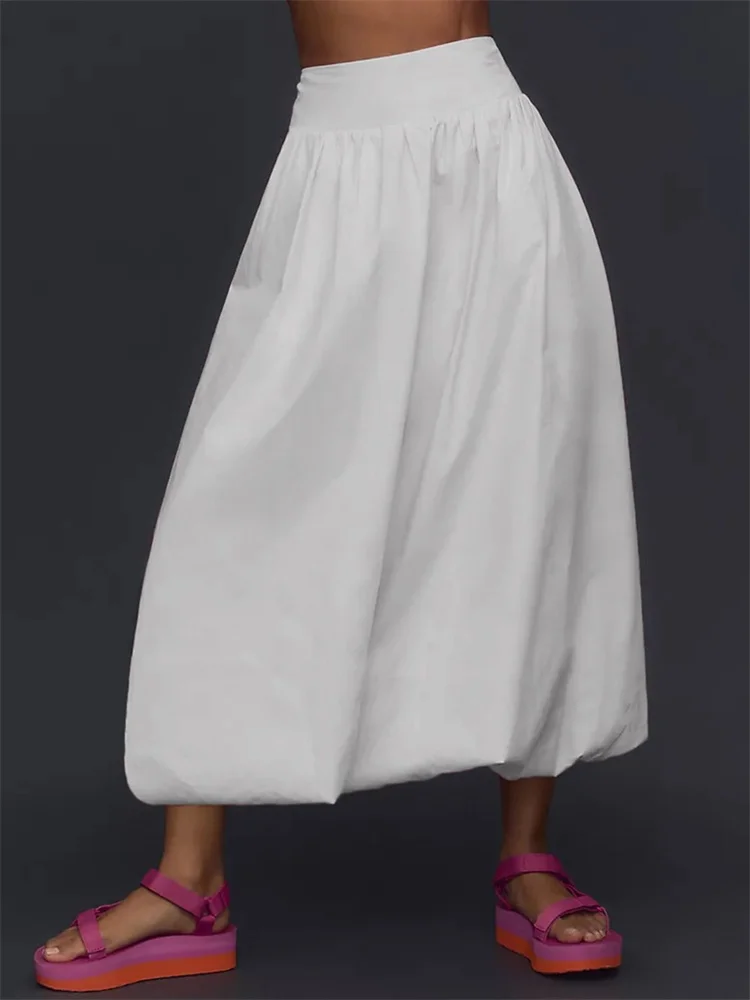 CHRONSTYLE Women Long Maxi Skirts Casual Loose Fit Elastic Waist Solid Color Ruched Pleated Skirts for Summer Spring Streetwear picture