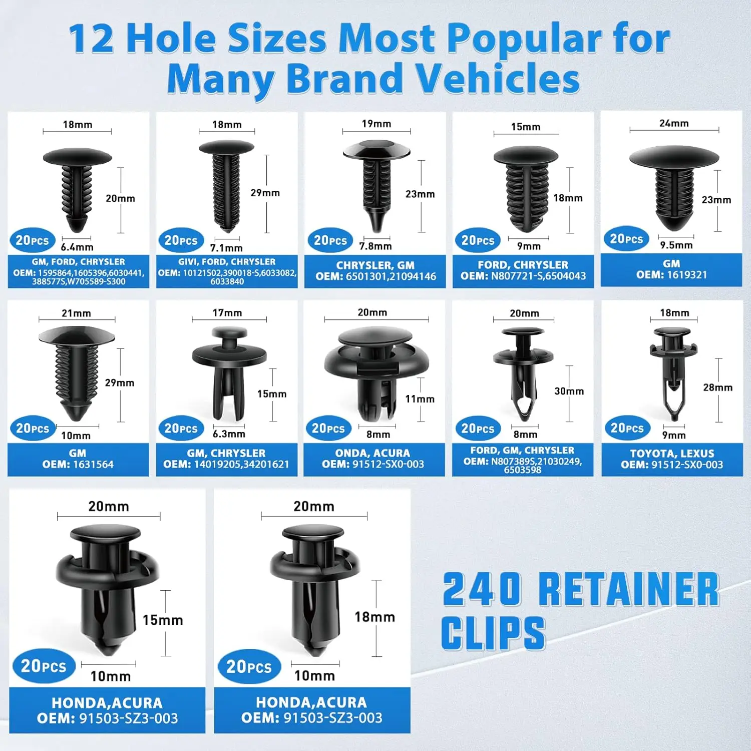 Car bumper clips 240 car bumper clips push pin retainer clip kit automotive body door trim panel clips nylon plastic rivet fender fasteners