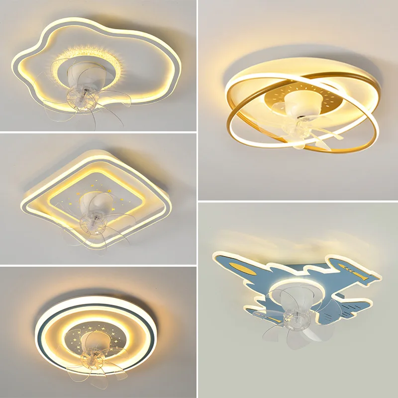 

Bedroom Fan Lamp Ceiling Light Shaking Head Electrodeless Dimming App Control Modern Simple 2023 New Children's Bedroom