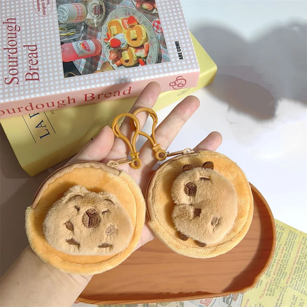 Cute Capybara Plush Earphone Case Wallet Cartoon Coin Purse Round Bags Pendant Mini Fashion Lipstick Headphone Storage Bag