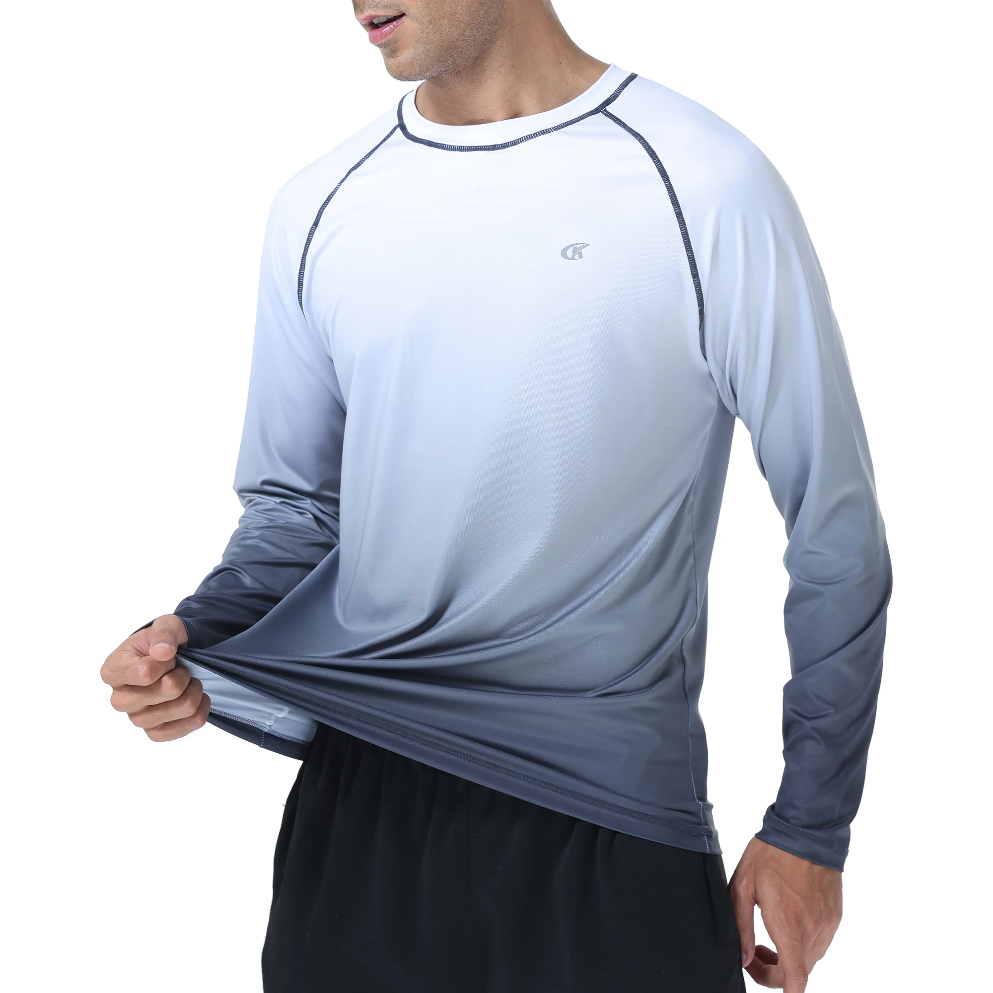 Men UPF 50+ Gradient Long Sleeve Swim Tee Breathable Surf Shirt