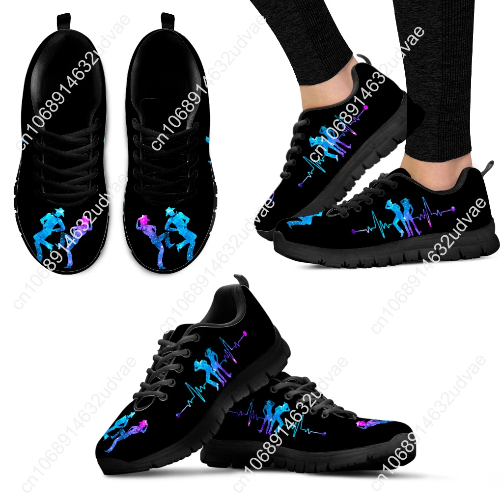 Yellow And Black Color Contrast Design Line Dance Sneakers Comfortable Breathable Shoes Knitted Shoes Zapatos Planos