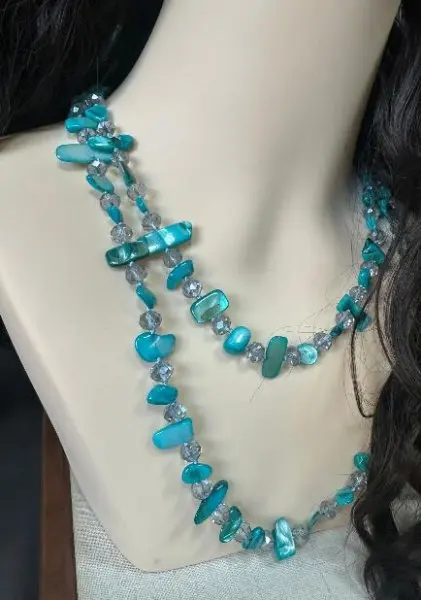 Collier bohème Vintage en pierre naturelle irrégulière pour femmes, perles de cristal faites à la main, Double couche, longue chaîne de pull, bijoux cadeau
