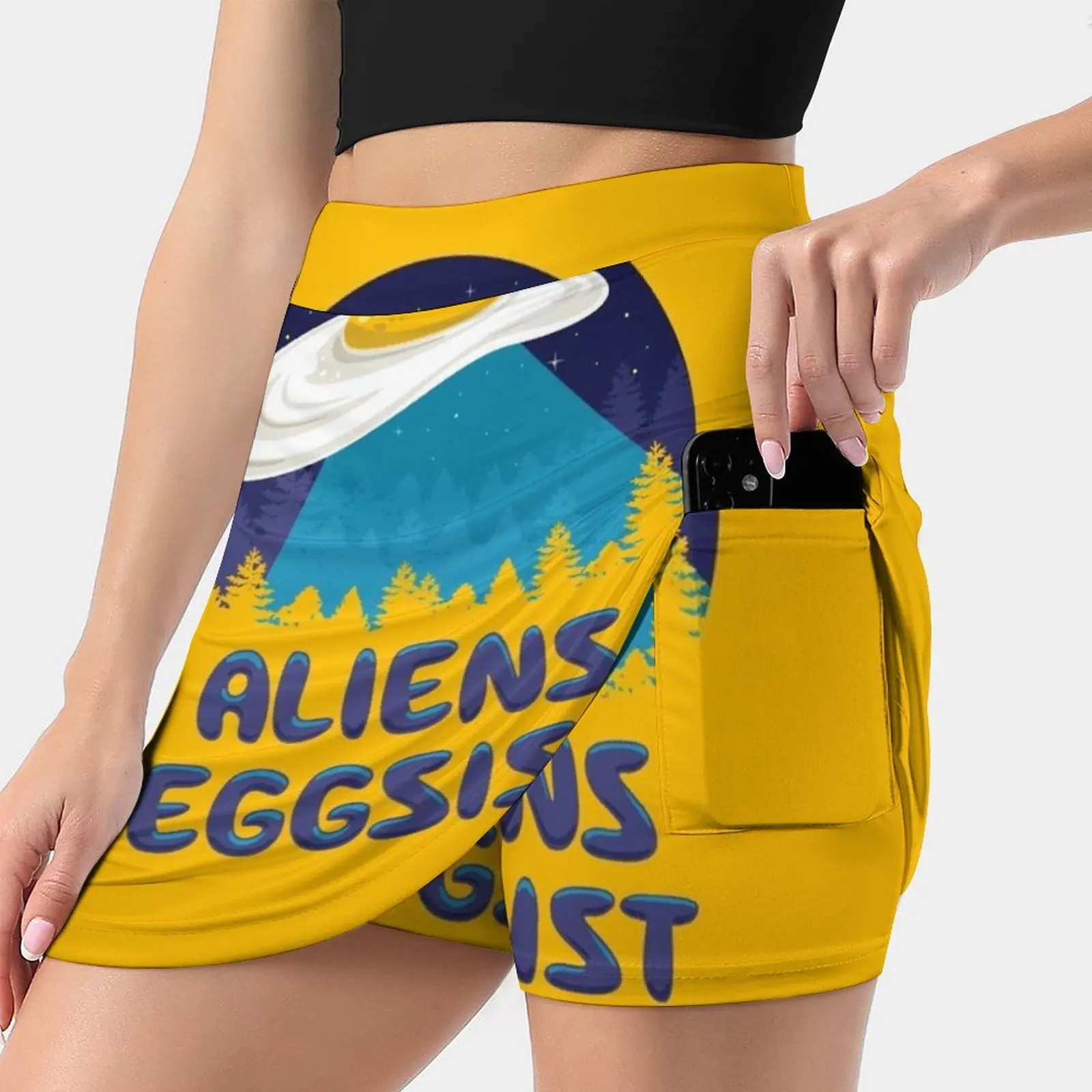 

Aliens Eggsist Women's skirt With Pocket Vintage Skirt Printing A Line Skirts Summer Clothes Eggs Egg Humor Ufo Yellow Forest