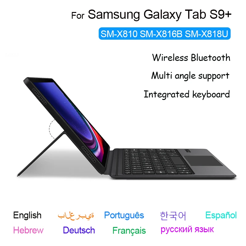 Capa Teclado Bluetooth para Samsung Galaxy Tab Capa Tablet Russo Francês Hebraico Espanhol Coreano Português s9 Plus 124