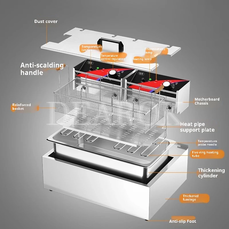 Electric Deep Fryer W/Dual Removable Tanks Commercial Countertop  Fryer for Chicken French Fries Frying Chips 6