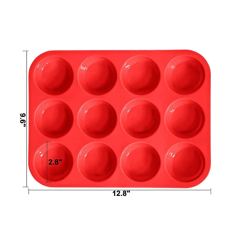 12 כוסות מחבת סיליקון לעשיית קאפקייקים רגילים, תבנית לאפיית עוגות, לחם, טארט, קינוחים, מגש כלי מטבח
