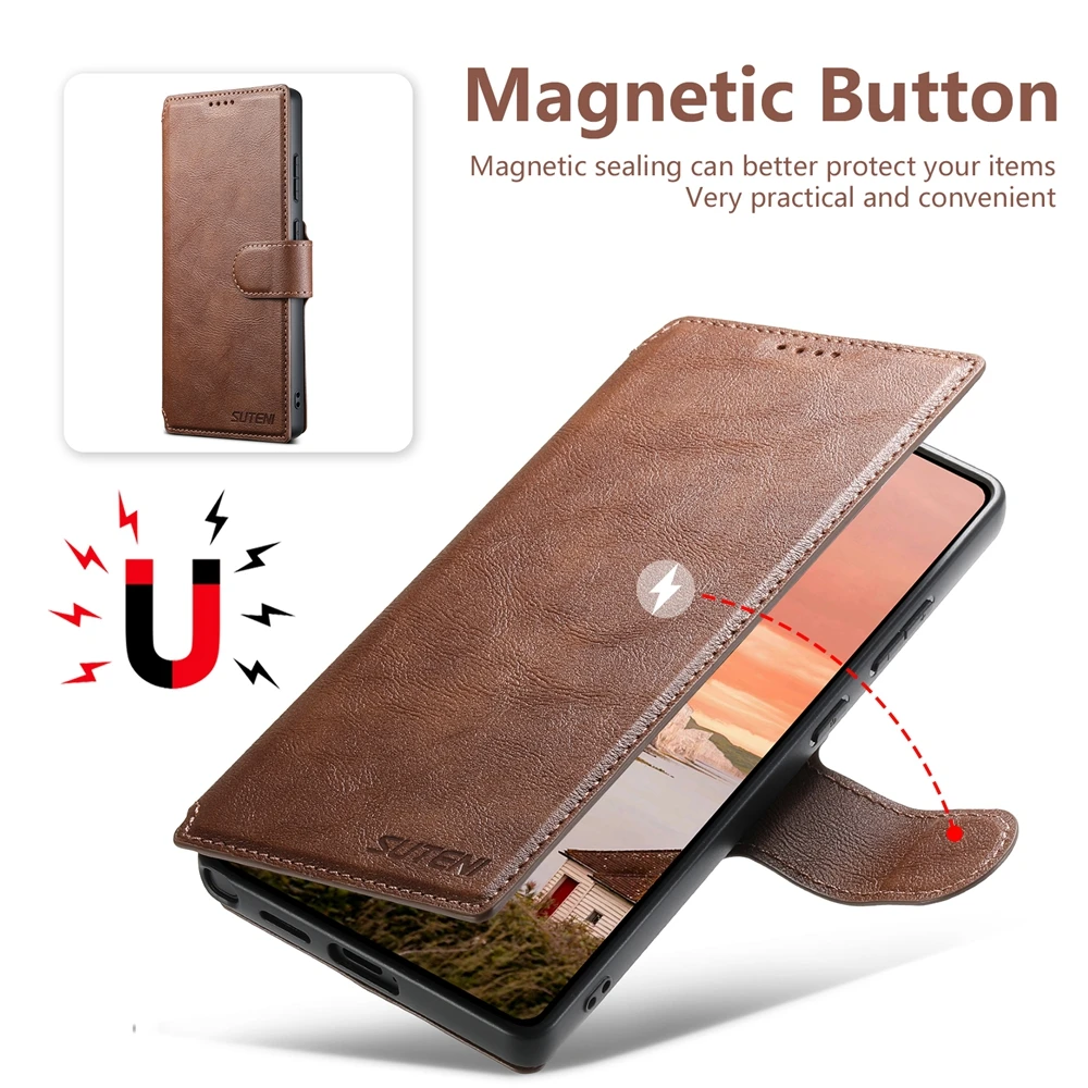 Luxury MagSafe Leather Wallet Case with Magnetic Closure and Card Pocket
