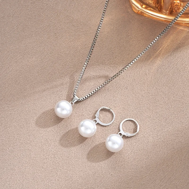 Stylish Pearl Jewelry Set for Women, Featuring Drop Earrings and Matching Necklace, Simple Elegant Everyday Wear and Party Acces - 4