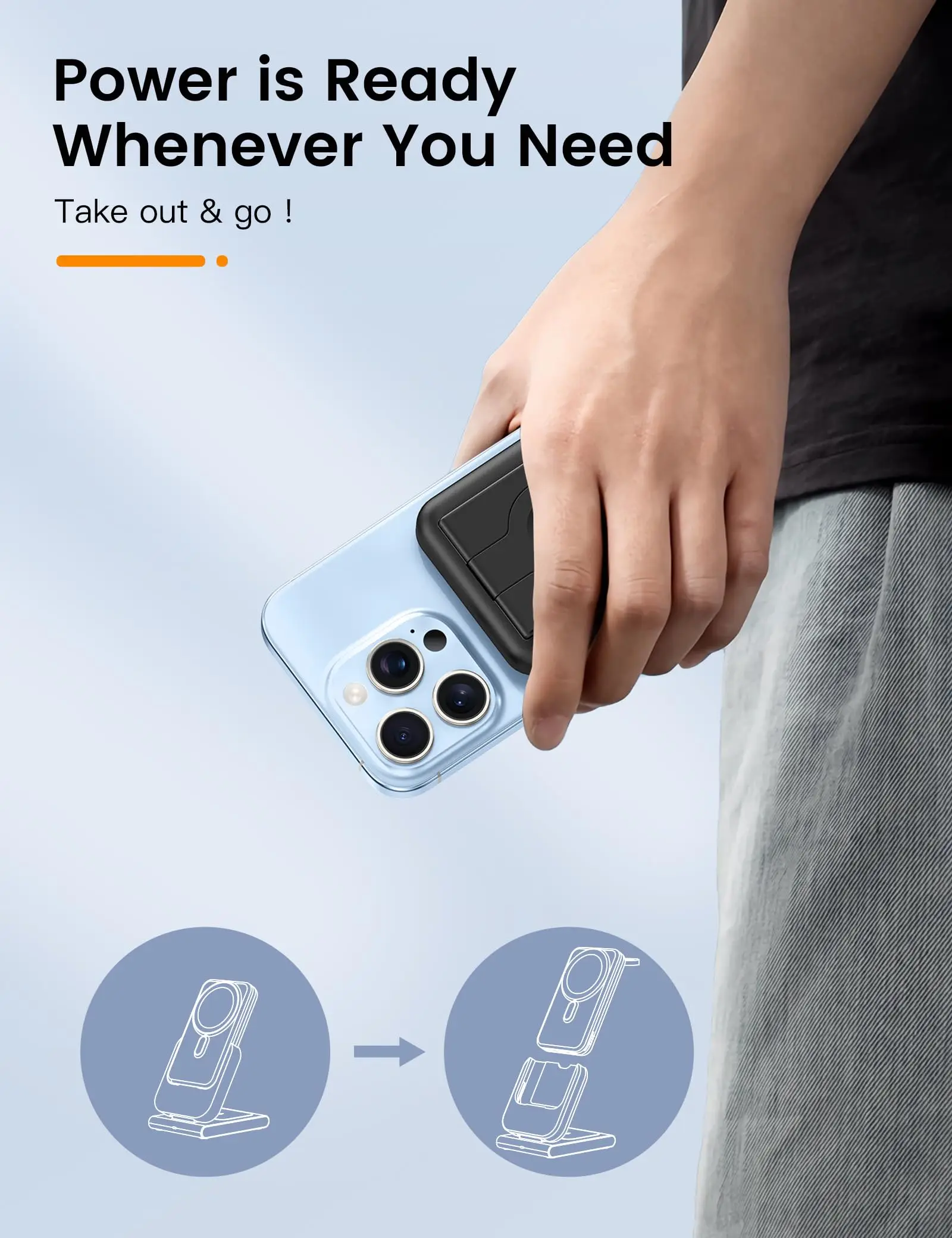 10000mAh 3 in 1 Wireless Charging Station Power Bank Foldable Magnetic Charging Station for Magsafe Stand iPhone 15/14/13 Watch