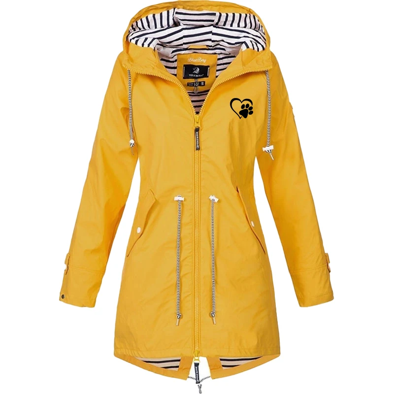 Fashionable women's outdoor sports windbreaker jacket long sleeved hooded long jacket casual raincoat windbreaker