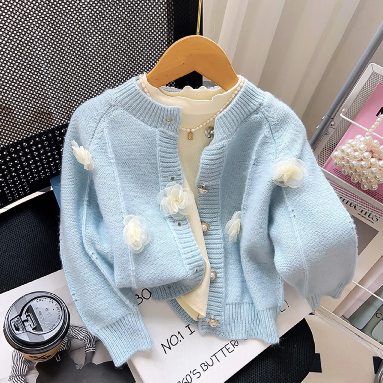 

Girl Knitted Sweater Solid Color Cute Sweet 2023 New Autumn Kids Boutique Clothes Japanese Korean Fresh Cardigan Single Breasted