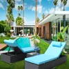 3-Piece Outdoor Patio Furniture Set Chaise, Couch Cushioned with Glass Coffee Table, Adjustable Back and Feet, Lounger Chair 4