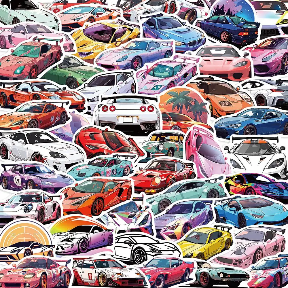 10/50PCS Sports Car Cartoon Cool Stickers Pack DIY Skateboard Motorcycle Suitcase Stationery Decals Decor Phone Laptop Toys 10 50pcs basketball sports love cool stickers pack diy skateboard motorcycle suitcase stationery decals decor phone laptop toys