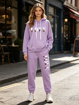 Hot Sales Womens 2 Pcs Sets Casual Hooded Sweatshirt Outfits Outdoor Sports Clothing Autumn Winter Fashion Warm Woman Pants Suit