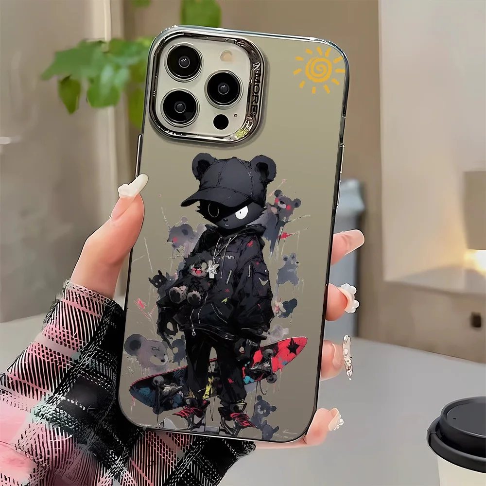 Fashion Graffiti iPhone Case Cartoon Animal Pattern Cute little bear Matte IPhone 15 14 13 Pro Max 11 12 Laser Metal Soft Case
