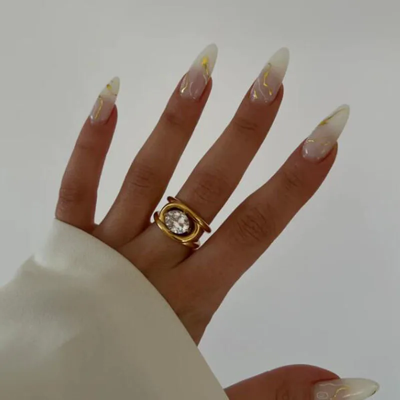 여성용 큰 타원형 스톤 스테이트먼트 링, 미니멀리스트, 스테인리스 스틸 주얼리, 방수, 수제