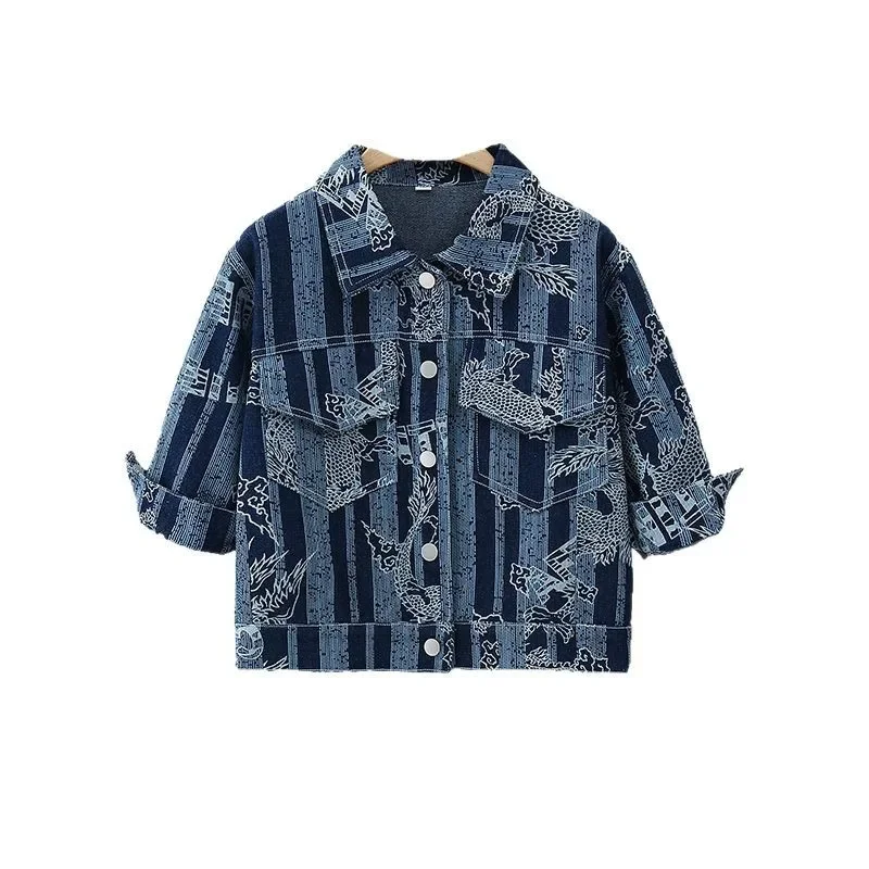 Boys' Denim Shirt Jacket Spring Autumn Style Baby Fashionable Streetwear Top Children's Clothing Trendy Kids' Outfit