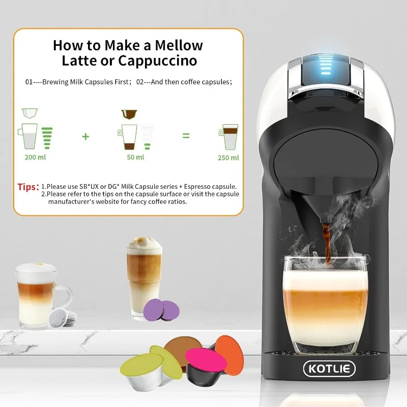 KOTLIE 5in1 19Bar Multicapsule Espresso Coffee Machine, Cold&Hot Brewing Single-Serve Coffee Maker, Cappuccino&Latte Maker,Black 4