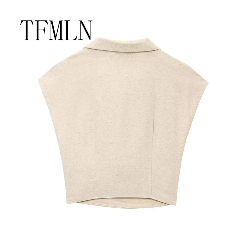 TFMLN Women's New Fashion Asymmetrical Tops Pleated T-shirt Top Retro Sleeveless Women's T-shirt Chic Top