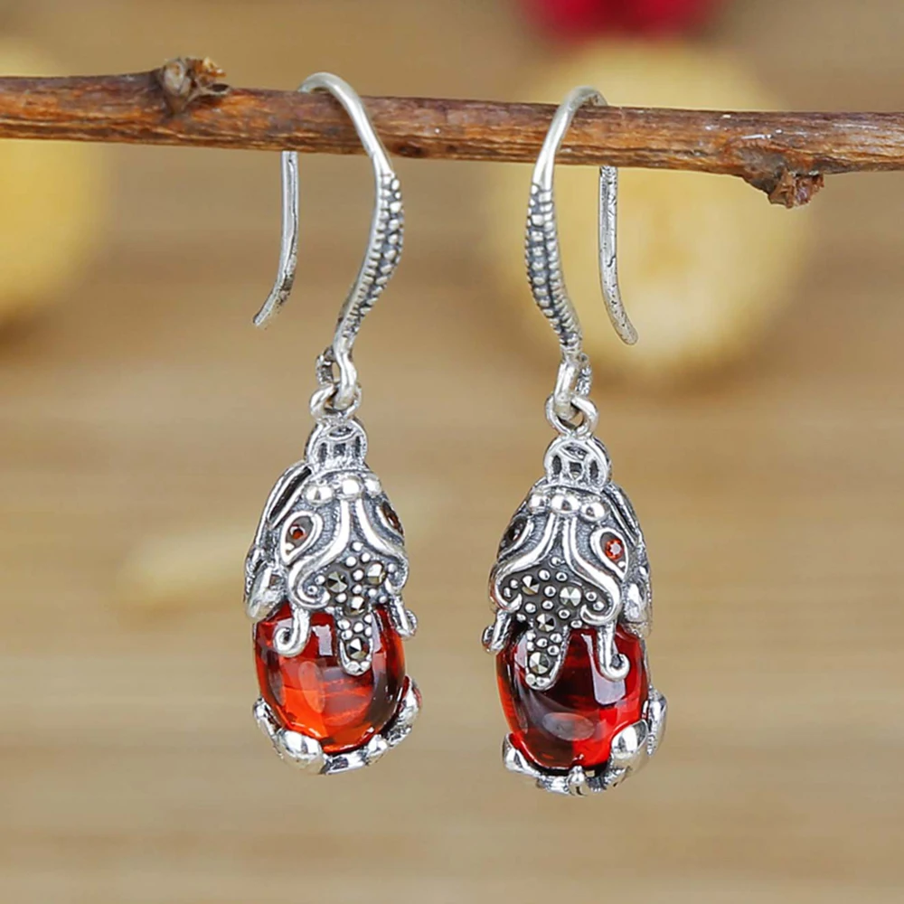 

Серьги-подвески из серебра 925 пробы с гранатом