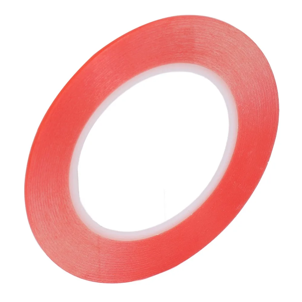 Red Double-Sided Adhesive Tape Set - 5 PCS, Strong Removable PET, Various Widths