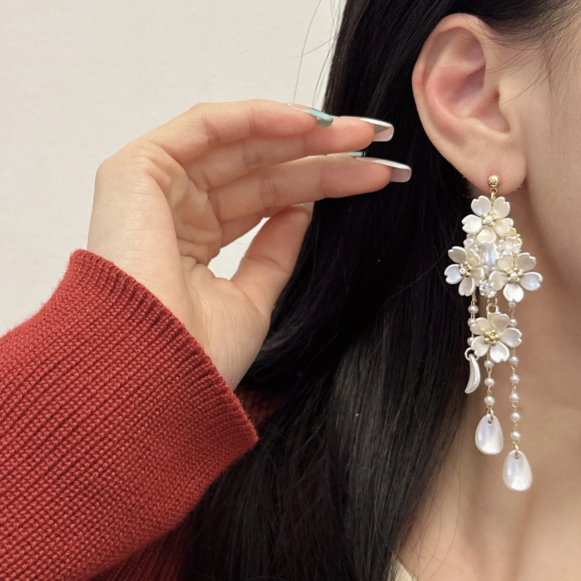 Drop Earrings Silver Dangle Clip On Earrings CLIP On Earrings White Mother  Of Pearl Silver Dangle Teardrop Topped With Filigree French Design