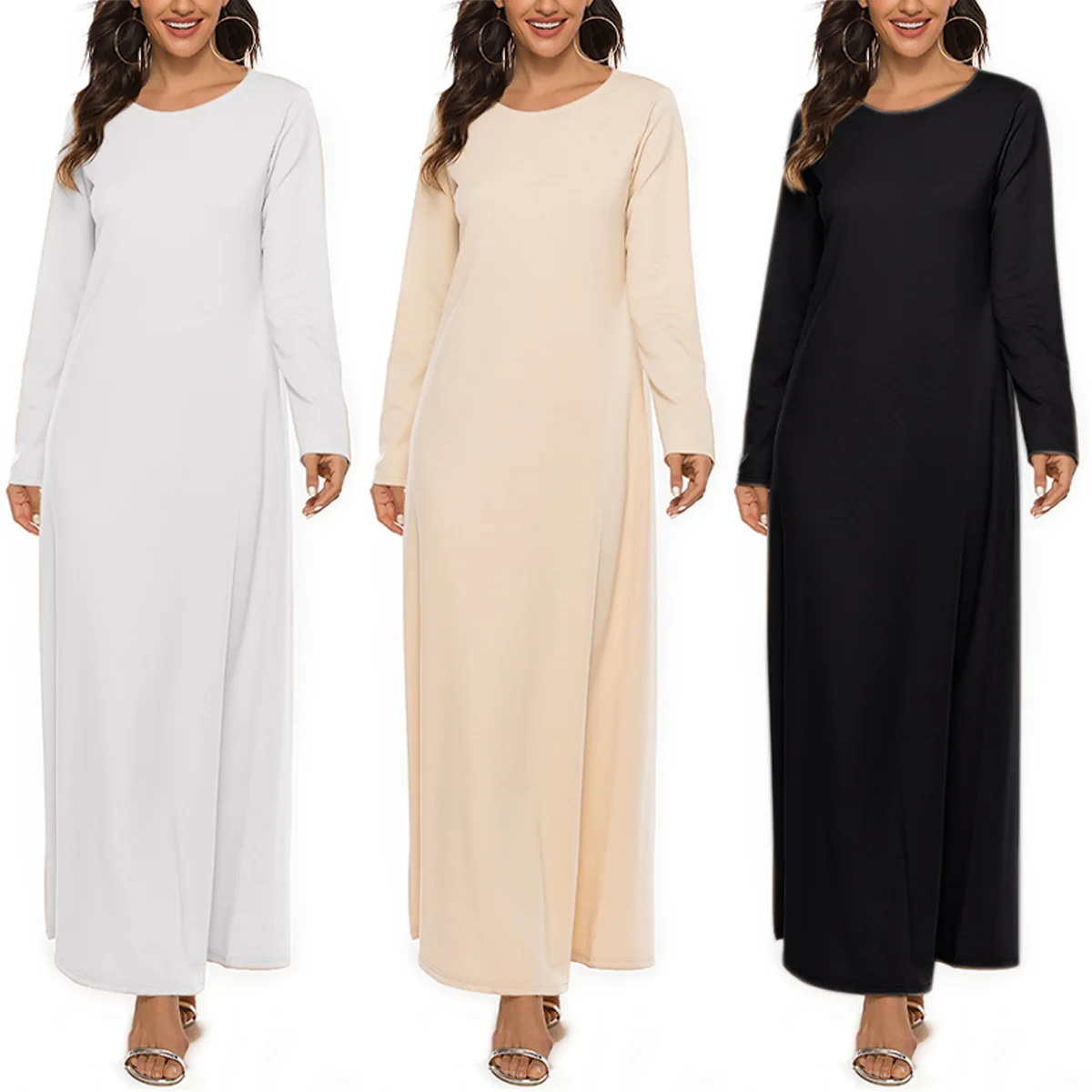 2023 Plain Long Dress Abaya Inner Women Slip Dress Muslim Hijab Robe