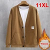 Autumn Winter Fleece Jacket Men V-neck Baseball Jacket Plus Size 10XL 11XL Fashion Casual Solid Color Coat Male 1