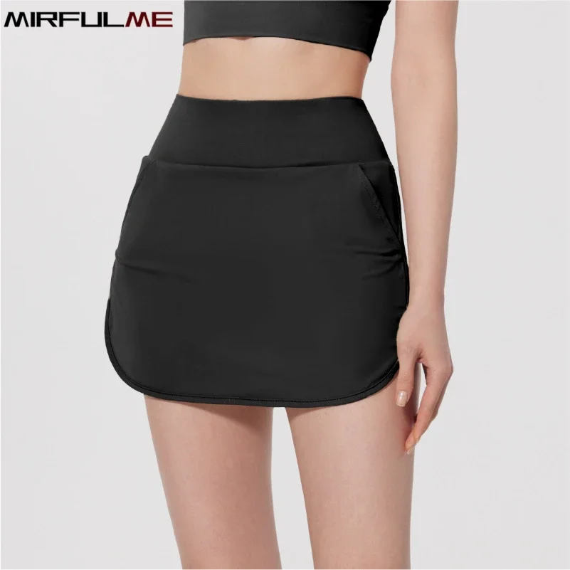 Women Tennis Skirts Fake Two-Piece Yoga Sports Skorts Unti-UV Badminton Shorts Running Short Skirt Gym Golf Skort With Pocket