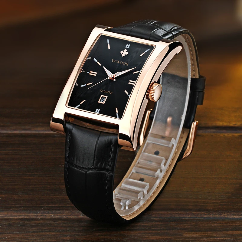 WWOOR Watch For Men Fashion Business Quartz Wristwatches Waterproof Calendar Clock Luxury Square Men's Watches Relogio Masculino