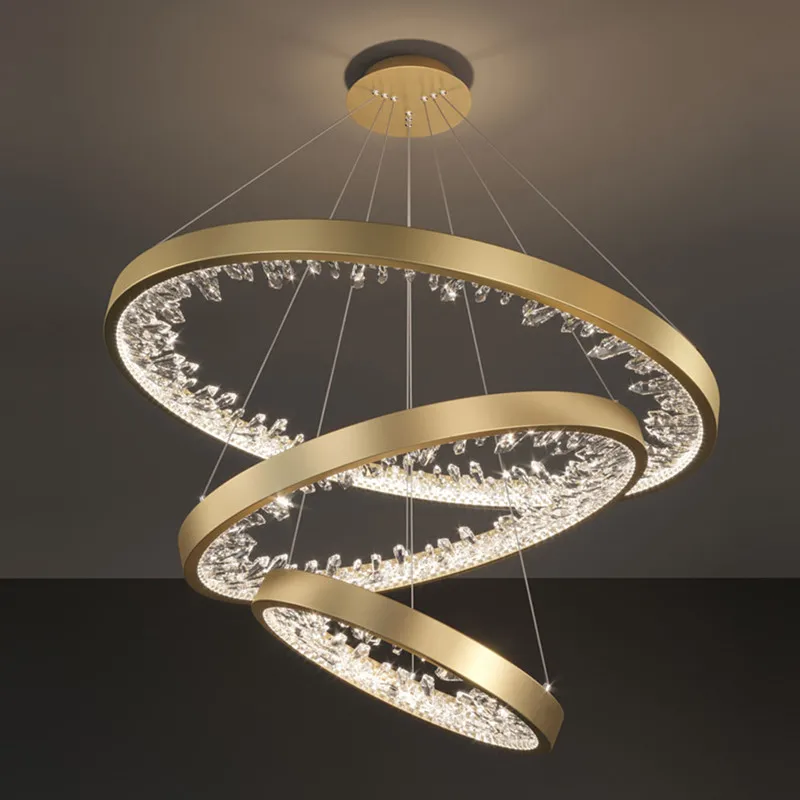 

Ring Design Modern LED Chandelier Lamp Crystal Living Lighting Dimmable Hotel Lobby Decoration Salon
