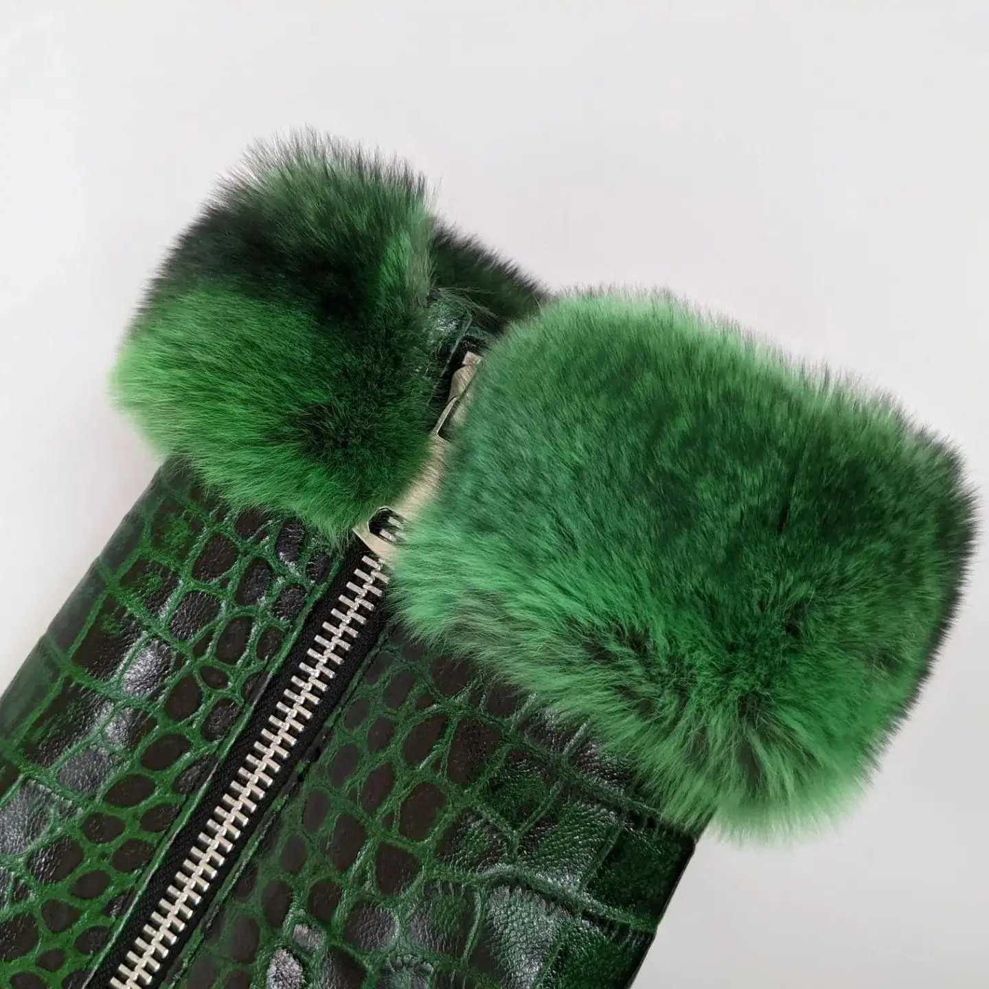 Women Sheep Leather Short Coat Jacket With Real Rex Fur