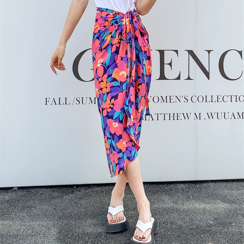 

Lady Fashion Cute Bandage Floral Skirts Women Casual Holiday Beach Vacation One Piece Form Sexy Long Skirt Female Girls Clothes