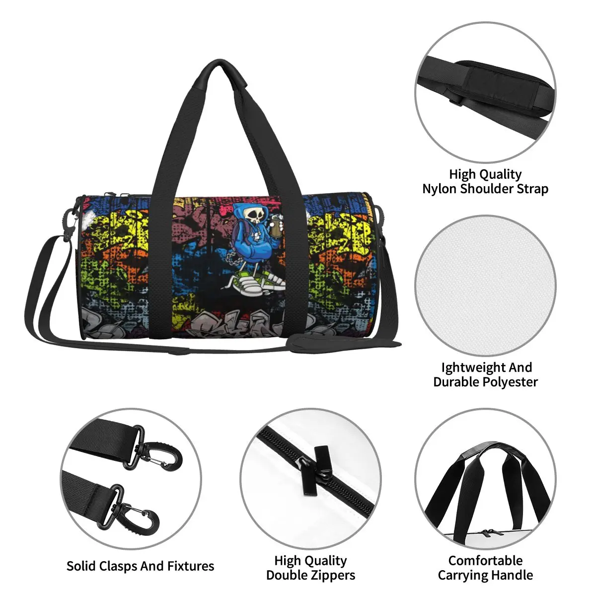 Men Travel Bag Synr 70s Retro Comic Gym Bag Large Graffiti Print Weekend Printed Handbag Cute Casual Sports