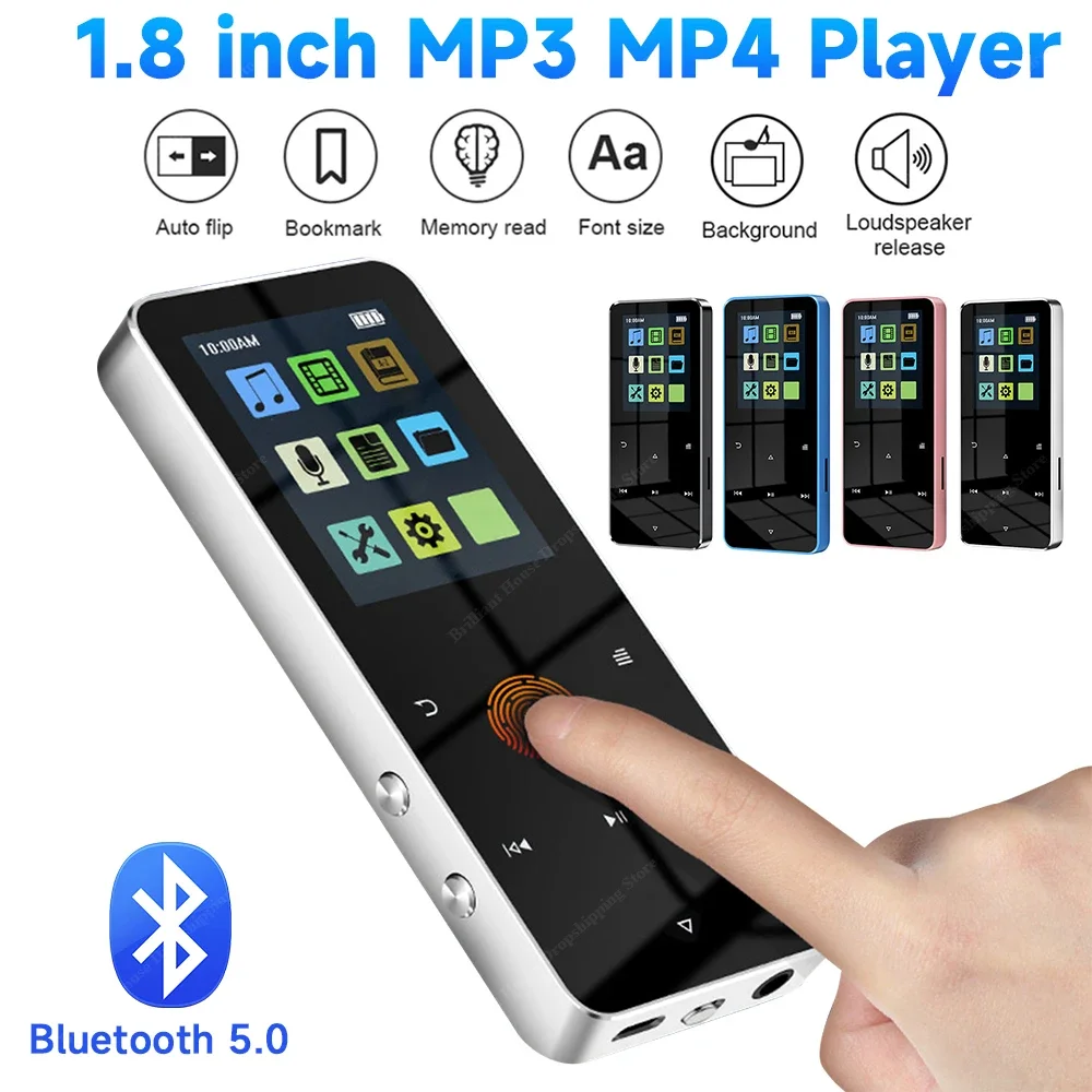 MP4 Player Bluetooth-compatible 5.0 Portable 1.8 inch TFT Radio Built-in Speaker E-book Recording