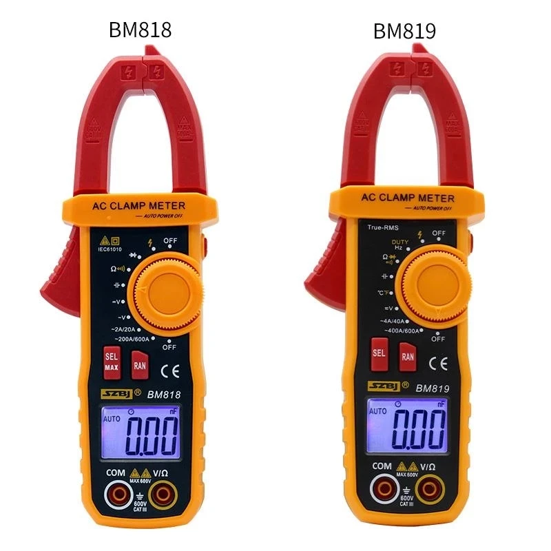 SZBJ BM818 BM819 Ammeter ACV DCV ACA Auto Range Measurement of Large Capacitance NCV Digital Clamp Meter