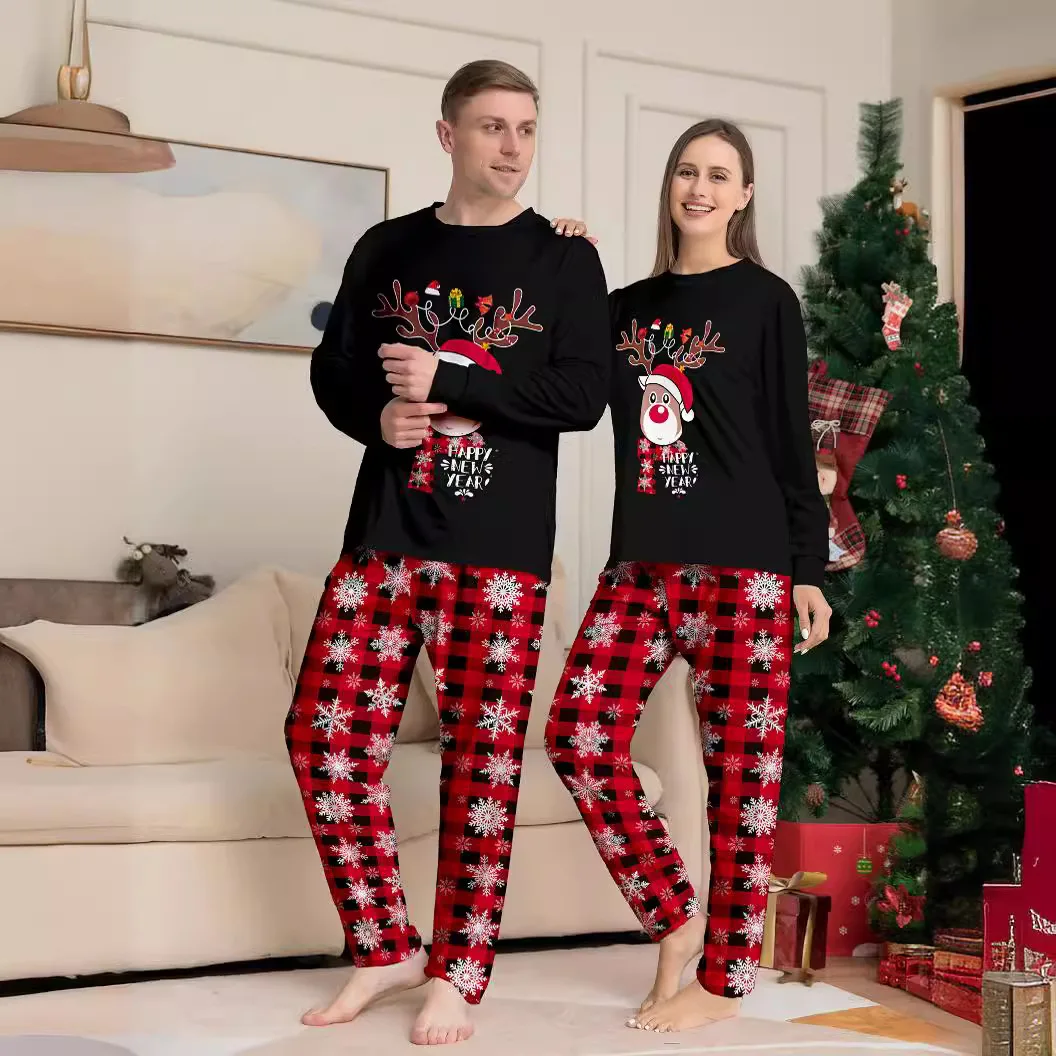 2024 New Year's Costumes Cartoon Elk Print Christmas Parent-child Matching Pajamas Set Boys Girls Sleepwear Xmas Family Look Pjs 3