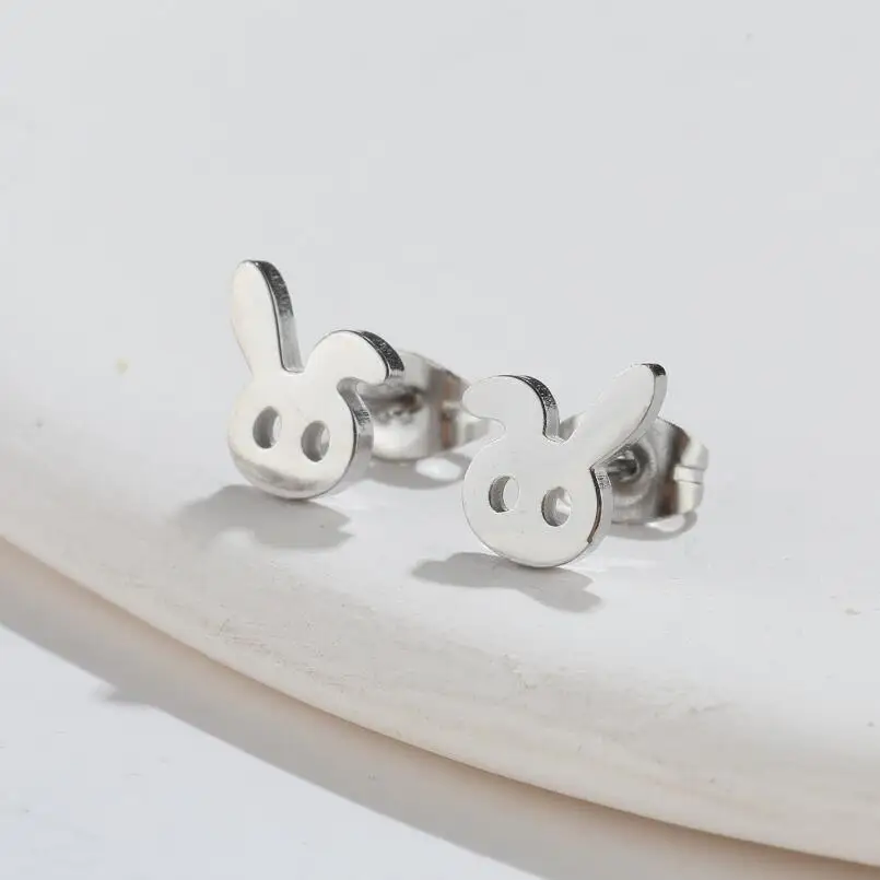 Kaninchen und Karotten asymmetrische Ohrringe für Mädchen niedlichen Tier Hase Dinosaurier Edelstahl Ohr Piercing Ohr stecker Ohrringe Schmuck – Detail 6