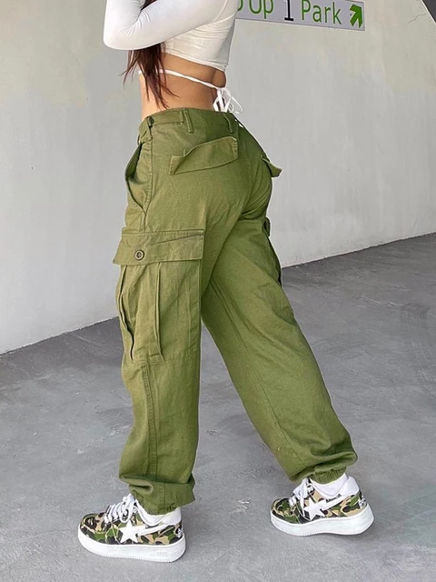 Womens Vintage Khaki Cargo Pants High Waist Jeans Wide Leg Straight Leg  Baggy Casual Fashion Female Trousers Y2k Streetwear New - Pants u0026 Capris -  AliExpress