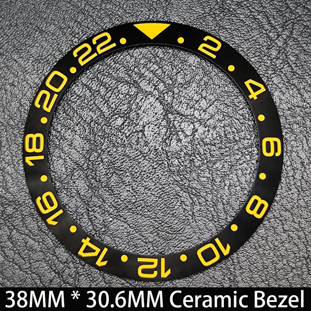 Elegant Blue Luminous Bezel GMT and Diving Watch Insert, Sloping 38mm x 30.6mm Ceramic/Aluminum