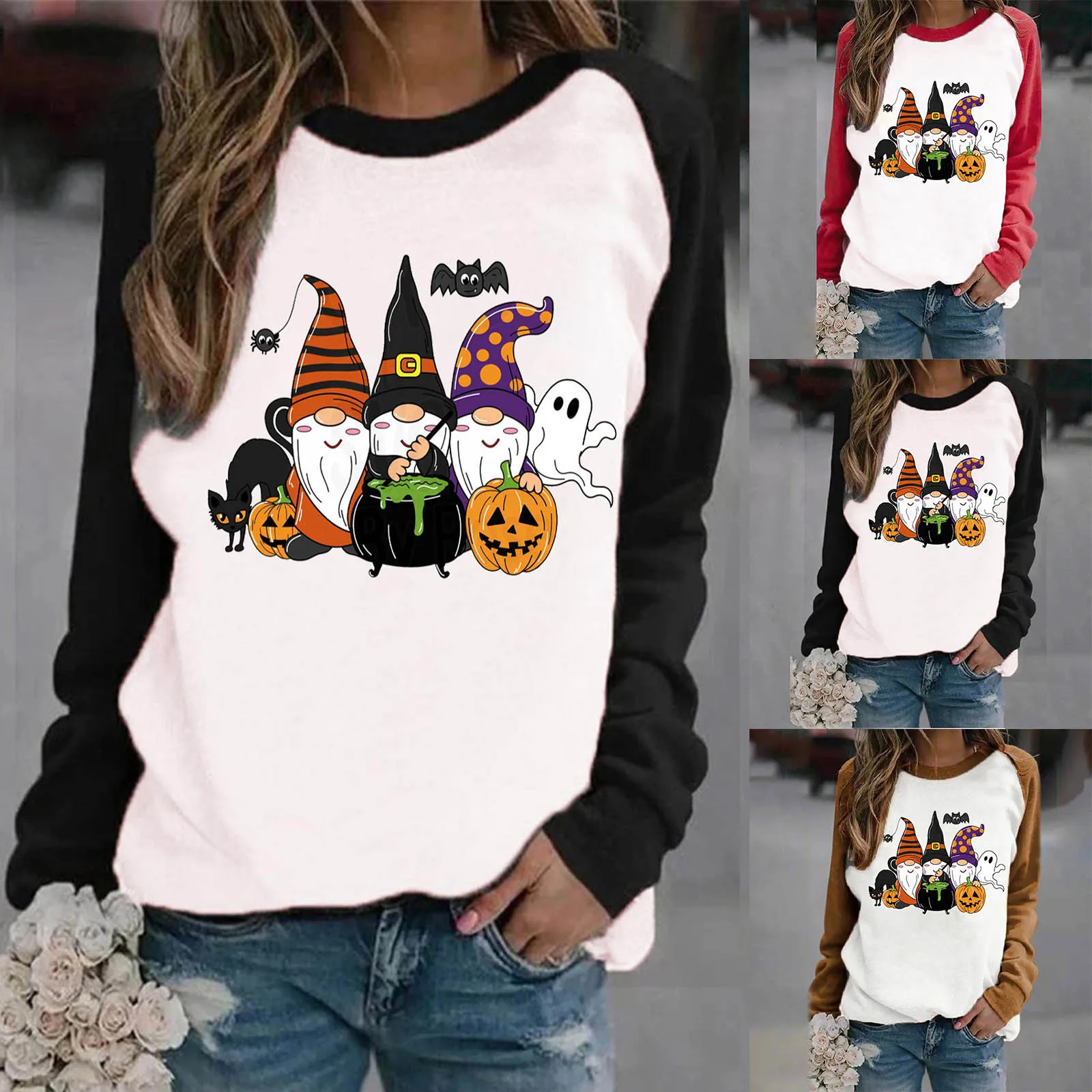 

Lady Workout Shirt Women's Casual Interesting Print Round Neck Long Sleeve Hoodless Sweatshirt For Autumn And Hoodies with Dogs