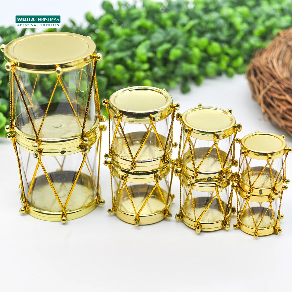 Golden Transparent Small Drum Pendants 6/12pcs for Christmas Tree Hanging Ornaments Wedding Party Noel Gifts Home Decor Navidad