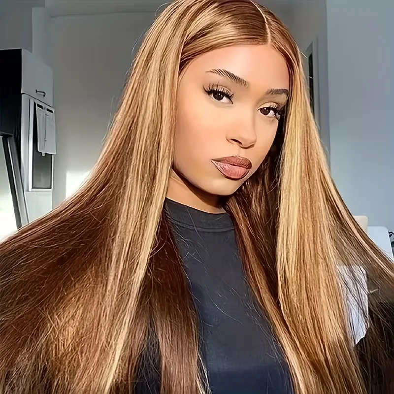 P4/27 Highlight Straight Human Hair Wigs 13x6 Hd Lace Frontal Wig 220 Density Brazilian Human Hair 13x4 Lace Front Wig For Women 2