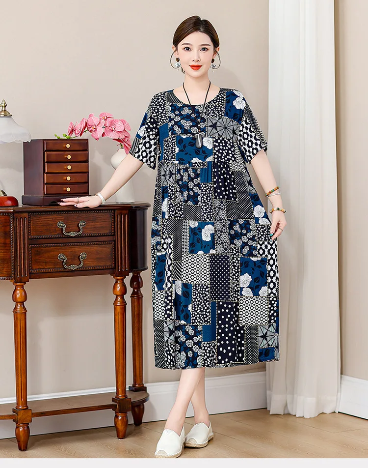 Vintage Gedruckt frauen Nachthemd Lose Baumwolle Nachtwäsche Frau Kurzarm Sommer Nacht Kleid Große Größe Hause Kleidung XL-5XL – Detail 19