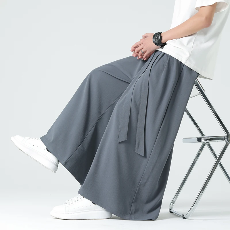 Men Kimono Wide Leg Pants Mens Ice Silk Joggers Retro Loose Trousers Man Chinese Style Kimono Pants Male Large Size Casual Pants 6