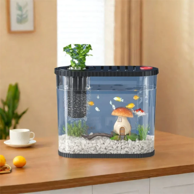 Shatterproof Tabletop Fish Bowl Space-Saving Transparent Plastic Fish Tank with Filter Compartment Clear Table Fish Bowl 4