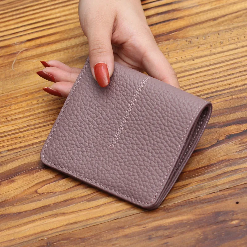 

2-fold Women Genuine Leather Wallets Soft First Layer Cowhide Billfold Simple Durable Short Female Purse Thread Hasp Wallet 2023