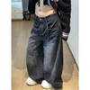 Black Womens Jeans High Waist Vintage Design Hip Hop Straight Baggy Denim Pants Street Y2K American Style Wide Leg Denim Trouser 4
