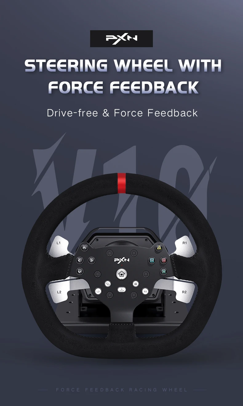 PXN Force Feedback Steering Wheel Gaming, V10 Racing Wheel 270/900 Degree  with Adjustable Linear Pedals and 6+1 Shifter Gaming Racing Steering Wheel